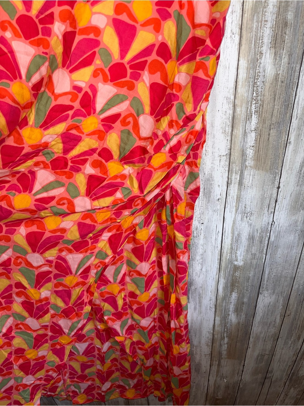 Zara Pink Abstract Floral Ruched Midi Dress Retro Resort Size S NWT - Picture 6 of 8